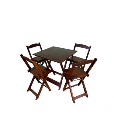 Imagem de Conjunto Mesa Dobrável 70x70 Com 4 Cadeiras Imbuia Bar Restaurante