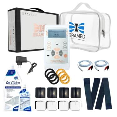 Imagem de Neurodyn Portátil Ibramed – Aparelho de Eletroestimulação TENS ou TENS/FES – 2 Canais Bivolt Recarregável + Kit com Gel, Eletrodos, Faixa e Bolsa (TENS/FES)