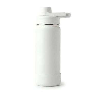 Imagem de Garrafa Térmica 800 ml Base Emborrachada Antiderrapante, Parede Dupla Inox 304, Mantém Gelada por 24h - (Branca)