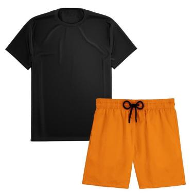 Imagem de Kit Short Praia Academia Passeio Treino Laranja + Camiseta Manga Curta Masculina-Masculino