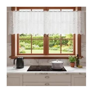Imagem de Cortina Renda Cascata Bando Reta Veneza Cozinha 0,60X3,00 - Beija Flor