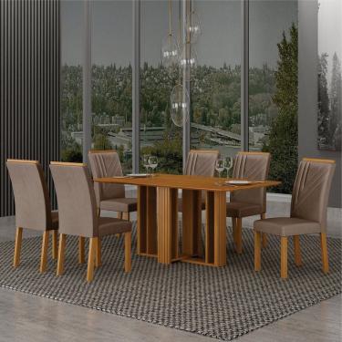 Imagem de Conjunto Sala de Jantar Mesa Amanda 6 Cadeiras Miami Yescasa Cinamomo/Camurça