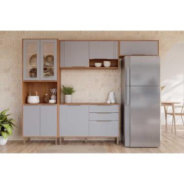 Imagem de Cozinha Completa Áurea 9 Portas 2 Gavetas MDF 120 cm Prata com 4 Módulos