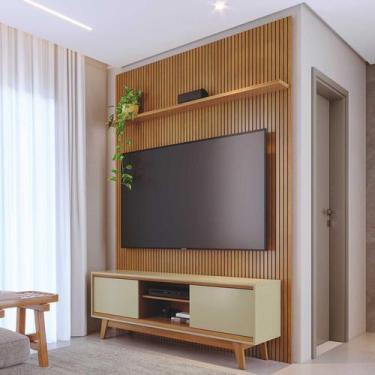 Imagem de Conjunto Painel Ripado 179cm e Rack Retrô Milo Linha Eras Madetec - Ma