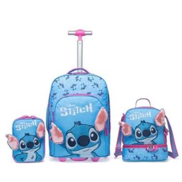 Imagem de Kit Mochila Rodinha Disney Lancheira Estojo Escolar Stitch Feminina-Feminino