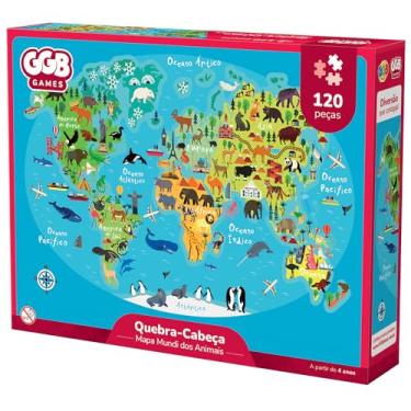 Imagem de GGB Plast Quebra Cabeça Mapa Mundi dos Animais 120 Peças