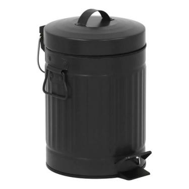 Imagem de Lixeira Banheiro 3l Preta Metal 25x16cm Abertura Pedal - Sensea