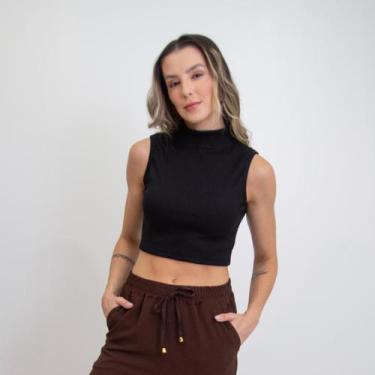 Imagem de Blusa Regata Top Cropped Canelado Poliéster Gola Alta - Ju Ribeiro Ind