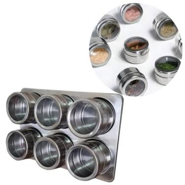 Imagem de Organizador Porta Condimentos Inox 6 Potes Com Base Resistente Entrega