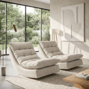 Imagem de Kit 2 Poltronas Leve Balanço Linho Premium Easy Clean Luxo Balance Para Sala Quarto Con...
