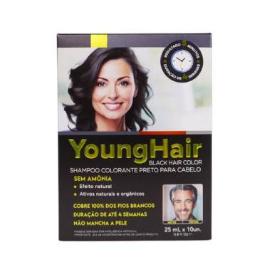 Imagem de Kit Shampoo Tonalizante Preto Young Hair Sem Amônia Cobre Fios Brancos