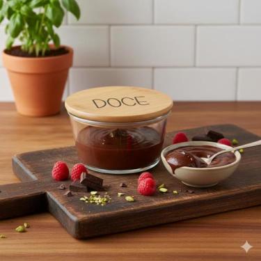 Imagem de Pote Hermético Redondo Vidro e Tampa de Bambu (380 ml) Doce - Casa Vit