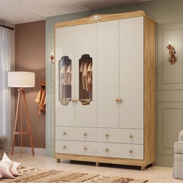 Imagem de Guarda-roupa de Bebê 4 Portas e 4 Gavetas 156cm Mdf Maya Provençal Yescasa Off White/Am...