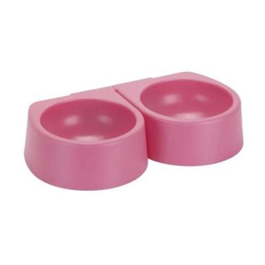 Imagem de Comedouro Duplo Pet Bebedouro Cachorro Gato Com Fita 3m Arthi, Rosa