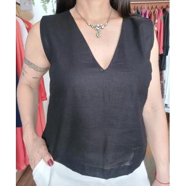 Imagem de Blusa preta, feita em cambraia de linho, sem manga - Rose Malveira, EG
