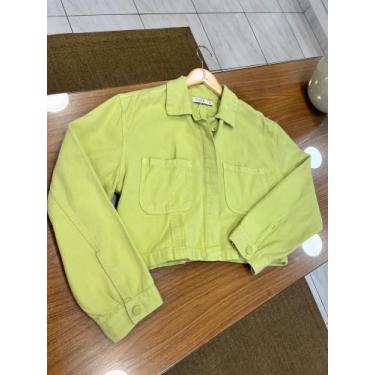 Imagem de Jaqueta Dzarm, tamanho M, manga longa, tecido jeans, cor verde limão -