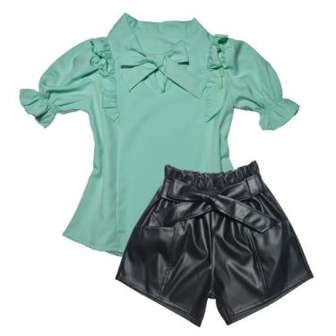 Imagem de Conjunto Infantil Short Couro Blusa Roupa Feminina Casual - 2L Kids, V