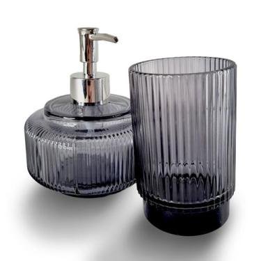 Imagem de Kit Saboneteira Liquida De Vidro Com Copo 475ml Banheiro - Estocasa, C