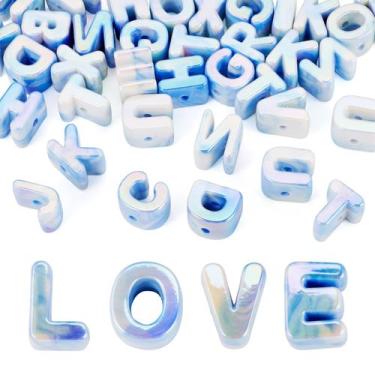 Imagem de Letras de laço EEE ELECRELIVE Beads, 40 unidades, azuis iridescentes