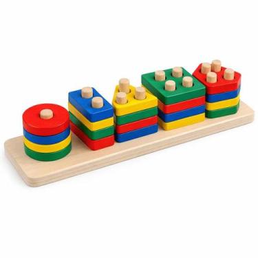 Imagem de Brinquedo Pedagógico Encaixe 5 Formas Geométricas Mdf - Toy Mix