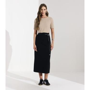 Imagem de Saia Midi Feminina Ribana Maxi Abertura Atrás Veev Preto, P, Preto
