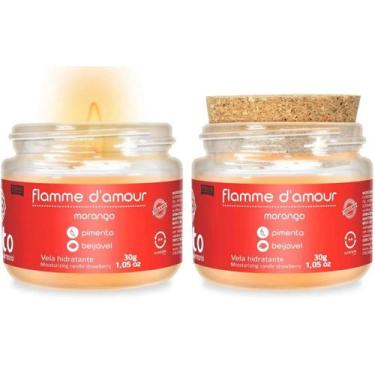 Imagem de Vela de Massagem Intima Corporal Beijavel Morango Flamme 30g - Santo C
