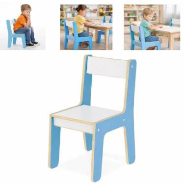 Imagem de Cadeirinha infantil madeira cadeira mdf azul suporta 35kg - Junges