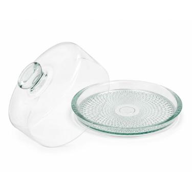 Imagem de Queijeira de Vidro Base Diamante com Tampa Lisa Design Vitral para Mesas Postas Transparente Vitazza 21,5CM