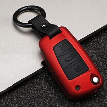 Imagem de YJADHU ABS Car Key Case Cover Porta-chaves Anel, apto para Audi C6 A1 A3 C5 Q3 B6 B7 B8 A4 A5 A6 A7 A8 Q5 Q7 R8 TT S5 S6 S7 S8 SQ5 RS5, B Vermelho