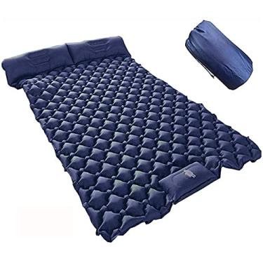 Imagem de GQYYS Tapete de acampamento duplo autoinflável com bomba de pé, tapete de dormir portátil ultraleve para 2 pessoas com travesseiro, tapete dobrável impermeável para mochilão, caminhadas e viagens