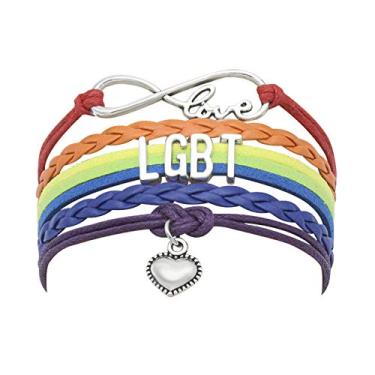 Imagem de KEAIDO LGBT Pulseira de arco-íris, joia de orgulho lésbica gay, pulseira de amor com pingente de pedra de tempo, perfeita unissex, presentes românticos/amizade para homens e mulheres LGBTQ+