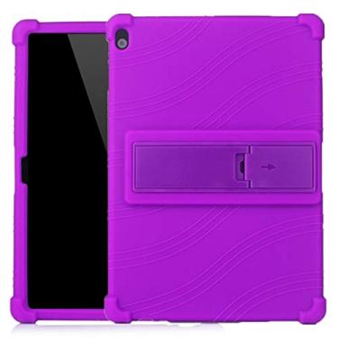 Imagem de CHAJIJIAO Capa ultrafina para tablet Lenovo Tab M10 capa protetora de silicone com suporte invisível capa traseira (cor: roxa)