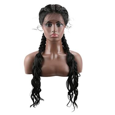 Imagem de Perucas femininas trançadas de 76,2 cm peruca frontal entrelaçada sintética para mulheres negras perucas de renda com caixa de cabelo de bebê peruca trançada perucas de cabelo humano (cor: 71,12 cm 3tranças)