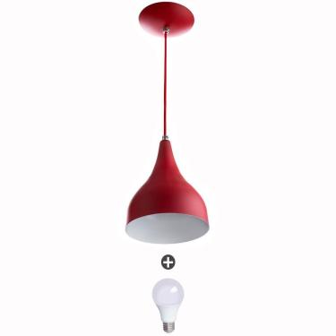 Imagem de Lustre Pendente Gota Pequena Alumínio 21cm Vermelho + Lampadas