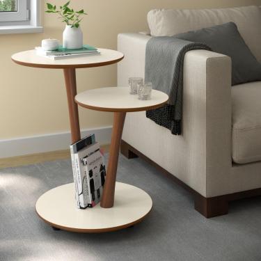 Imagem de Conjunto Mesa Apoio e Lateral Vitória - Off White com Freijó - RPM Móveis