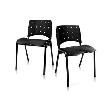 Imagem de Ergoplax Kit 02 Cadeiras Fixas Plástica Aproximação Empilhável Plaxmetal Preta