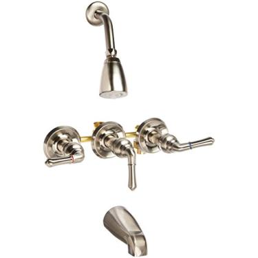 Imagem de Elements of Design EB238 Magellan Torneira de três alças para banheira e chuveiro, 8,8 cm de diâmetro, níquel escovado