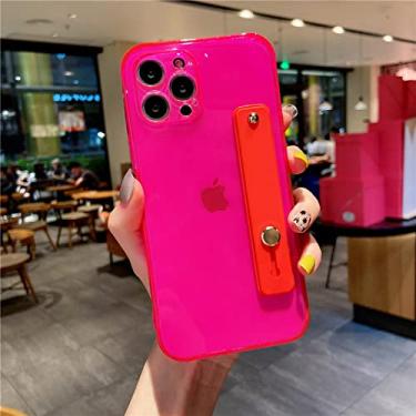 Imagem de Capa quadrada transparente de cor fluorescente para iphone 13 12 mini 11 pro max xr x xs 6 7 8 plus se2 alça de pulso suporte brilhante capa, rosa, para ipone se 2020