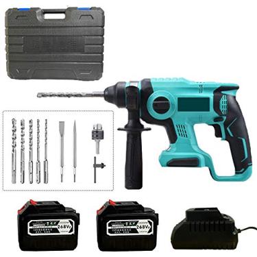 Imagem de Furadeira de martelo de impacto com 2 velocidades, disparador de velocidade variável 360° submanípulo, furadeira, cinzel para alvenaria, tijolo, metal, madeira e mais