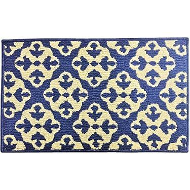 Imagem de Tapete padrão medalhão moderno, antiderrapante para casa, cozinha, tapete de chão, tapete confortável para ficar em pé e entrada, 43 x 71 cm, Azul, 17" by 28"