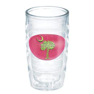 Imagem de Tervis Copo de viagem com a bandeira da Carolina do Sul feito nos EUA com parede dupla isolada mantém as bebidas frias e quentes, 300 ml ondulado - sem tampa, rosa e verde