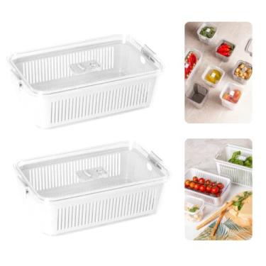 Imagem de Conjunto De 2 Potes Grandes Herméticos Slim Com Travas e Cesto Multiuso Organizador Empilhável Cor: Branco