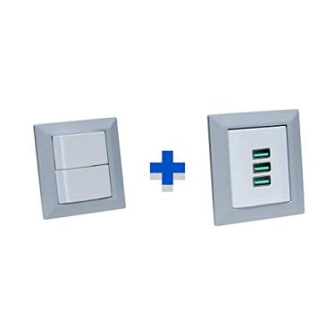 Imagem de Kit Espelhos de Tomadas Duplo Chanf 3 Usb 5.2A 2 Interrup COR:CINZA