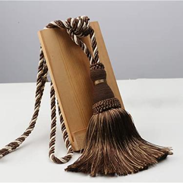 Imagem de 1 peça prendedores de cortina de borla decoração para casa suportes de cortina feitos à mão clipes bolas penduradas acessórios de cortina laços de cortina, café escuro, 4 peças