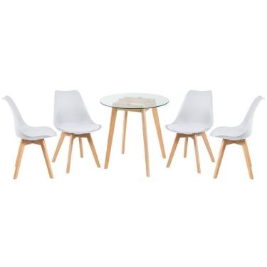 Imagem de Mesa Redonda Com Tampo De Vidro + 4 Cadeiras Branco