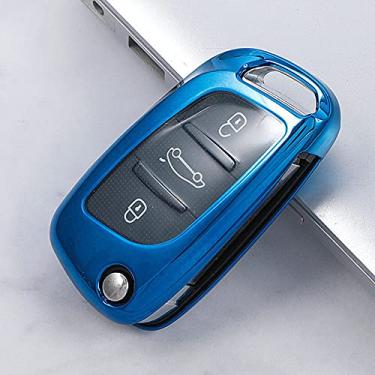 Imagem de CSHU TPU macio capa de chave de carro capa chaveiro anel chave bolsa, adequado para Citroen C2 C3 C4 C5 C6 C8 DS4 para Peugeot 107 406 407 3008, azul