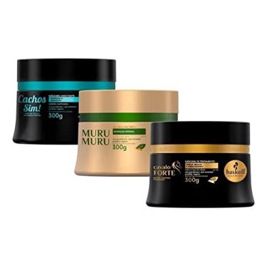 Imagem de Kit Cronograma Capilar para Cabelos Crespos Máscara Murumuru Hidratação, Cavalo Forte Reconstrução, Cachos Sim Nutrição