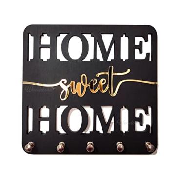 Imagem de Porta Chaves Home Sweet Home Detalhe Espelhado Dourado - Woodecora