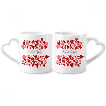 Imagem de Conjunto de canecas de porcelana para casal vermelho I Love You para dia dos namorados com alça de coração