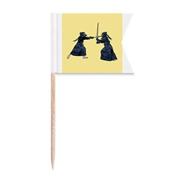 Imagem de Bandeiras coloridas para palito de dente Kendo Fistfight Japão com realidade marcando para festa bolo comida prato de queijo